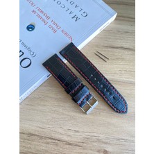 Kırmızı Dikiş Yerli Üretim Parlak Croco Desen Saat Kordonu. 18-20-22-24 ve 26MM Genişlik Seçenekleri. Kırmızı Dikiş.