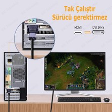 Derwell HDMI To DVI 24+1 DVI To HDMI Kablo Altın Uçlu Hdmı-Dvı Kablosu Erkek Tv Hd Pc Projektör Ps4/3 1.5 Metre