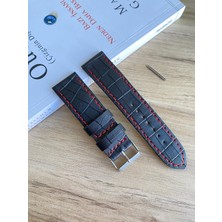 Kırmızı Dikiş Yerli Üretim Mat Croco Desen Saat Kordonu. 18-20-22-24 ve 26MM Genişlik Seçenekleri.