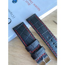 Kırmızı Dikiş Yerli Üretim Mat Croco Desen Saat Kordonu. 18-20-22-24 ve 26MM Genişlik Seçenekleri.