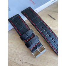Kırmızı Dikiş Yerli Üretim Mat Croco Desen Saat Kordonu. 18-20-22-24 ve 26MM Genişlik Seçenekleri.