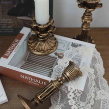 Pamir Candles 3'lü Şamdan Mumluk-Gold Eskitme Dekorasyon-Fransız-Romantik-Nostalji-El Sanatı Üçlü Şamdanlık