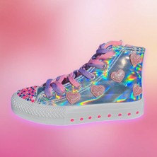 Amazoon Desing Hologram Parıldayan Taşlı Simli Aksesuarlı  Fermuarlı Kız  Çocuk Spor Ayakkabı