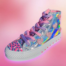 Amazoon Desing Hologram Parıldayan Taşlı Simli Aksesuarlı  Fermuarlı Kız  Çocuk Spor Ayakkabı