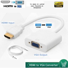 Derwell Hd 1080P Hdmı To VGA Kablosu Sesli Dönüştürücü Güç Kaynağı Hdmı Erkek VGA Kadın Dönüştürücü Adaptörü