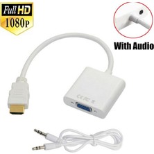 Derwell Hd 1080P Hdmı To VGA Kablosu Sesli Dönüştürücü Güç Kaynağı Hdmı Erkek VGA Kadın Dönüştürücü Adaptörü