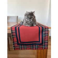 Kedi Tekstil Tasarım Ekoseli Kırmızı Runner
