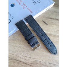 Siyah Dikiş Yerli Üretim Mat Croco Desen Saat Kordonu. 18-20-22-24 ve 26MM Genişlik Seçenekleri.