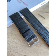 Siyah Dikiş Yerli Üretim Mat Croco Desen Saat Kordonu. 18-20-22-24 ve 26MM Genişlik Seçenekleri.