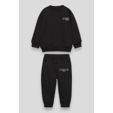 Magu Işleme Desenli Kışlık Pamuklu Sweatshirt Jogger Eşofman Alt-Üst Takım Unisex