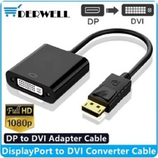 Derwell Displayport To DVI Kablosu Adaptörü Ekran Portu Dp DVI Dönüştürücü Hd 1080P Çevirici Cabble Kablo