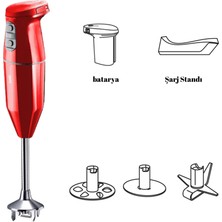 Bamix Cordless Şarjlı Kablosuz El Blenderi 20 Dakika Kullanım 15500 Devir 3 Hız Ayarı Kırmızı