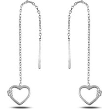 Gümüş Zirkon Taşlı Kalp Japon Bayan Küpe