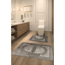 Feel Home Taşkent Deluxe Kaymaz Taban Süper Soft Emici Lüks Baskılı Banyo Paspası 2'li