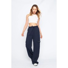 Lesa Wear Kadın Oversize Kesim Kargo Cepli Palazzo Pantolon Örme Kumaşla Günlük Kullanım İçin