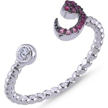 Gümüş Pembe Nano Taşlı Ayarlanabilir Vav Yüzük