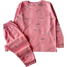 *elmp Pudra Kiraz Desen %100 Pamuk Kız Çocuk Pijama Takımı 1-9 Yaş 4011
