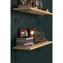 Boyut Mobilya Metal Ayaklı, 2'li Dekoratif Duvar Rafı (Safir Meşe)