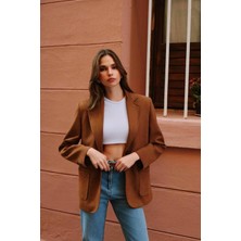 Kadın Premium Taba Süet Blazer Ceket