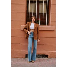 Kadın Premium Taba Süet Blazer Ceket