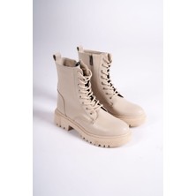 Kadın Emil Shoes Bej Postal Fermuarlı Bağçıklı Bot