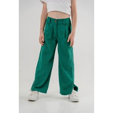 Kız Çocuk Paçası Taşlı Şönil Pantolon G2525