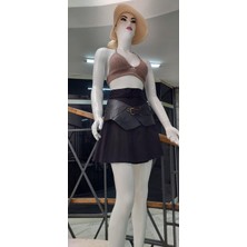 Boho Antik Tokalı Doğal Taş Detaylı Zımbalı D  Deri Kemer (80 Cm-90 Cm)