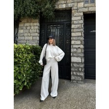 Crop, Pantolon Fitilli Ikili Takım -Beyaz