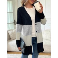 Kadın Uzun Kollu Çok Renkli Önden Düğmeli Uzun Ceket