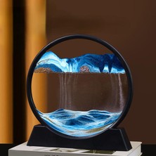 7' inç Mavi Renk Dekoratif Yuvarlak Kum Saati Çöl Temalı Şık Kum Saati 18 x 17 cm