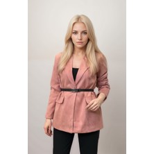 Kadın Pudra Tek Düğme Süet Astarlı Blazer Ceket