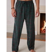 Elemge Pamuklu Erkek Kareli Pijama Altı Esnek Rahat Kesim Cepli Regular Beli Lastikli İpli Yeşil-Kırmızı Likralı Ekoseli Tek Alt İnce Eşofman