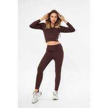 Lesa Wear Fitilli Kapüşonlu Içi Polarlı Yumaşacık Şardonlu Kaşkorse Crop Sweatshirt