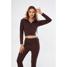 Lesa Wear Fitilli Kapüşonlu Içi Polarlı Yumaşacık Şardonlu Kaşkorse Crop Sweatshirt