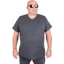 Moc Grande Erkek Büyük Beden Likralı Basic V Yaka Tişört 11170 Antrasit Melanj