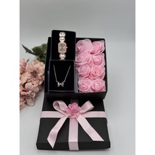 Mirabella Gift Siyah Kutu İçerisinde Paslanmaz Çelik Kristal Kolye ve Saat Şık Hediye Seti