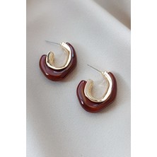 Cosita Gold ve Kahve Detaylı Asimetrik Vintage Tasarım Küpe