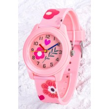 Saattino Pembe Renk Kız Çocuk Saati Analog Kalpli Kadranlı Kol Saati Cüzdan Hediyeli ST-304400