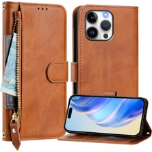 Hello-U iPhone 16 Pro Max Fermuarlı Cep Çoklu Kart Yuvaları Deri Telefon Kapağı (Yurt Dışından)