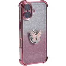 Hello-U iPhone 16 Kickstand Glitter Tpu Darbeye Dayanıklı Telefon Kapağı (Yurt Dışından)