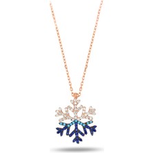 Brezza Lusso Jewelry Kar Tanesi Mavi Geçişli Rose Renk Bayan Gümüş Kolye