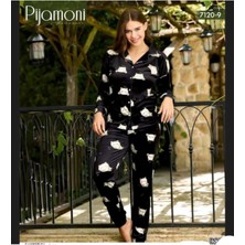 Pijamoni Dügmeli  Kadife Pijama Takımı