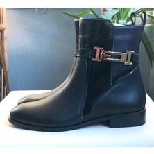 Bags Shoes Nish N24156 Kadın Hakiki Deri Rugan Garnili Gold Tokalı Düz Bot