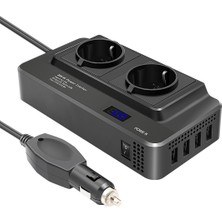 Praise6 200W Araç Invertörü, Akıllı Zaman Göstergeli LCD ile 12V Ila 220V Gerilim Dönüştürücü, 2 Soket ve 4 USB Araç Şarj Cihazı (Ab Fişi) (Yurt Dışından)