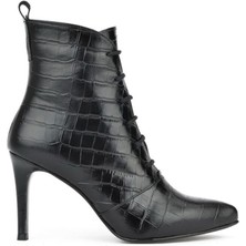 Bags Shoes Nish N24153 Kadın Hakiki Deri İnce Topuklu Krodil Deesen Klasik Bot