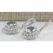Renjie Shop C #3 925 Gümüş Doğal Taş Akuamarin Küpe Halka Düğün Nişan Takıları (Yurt Dışından)