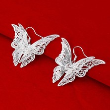 Renjie Shop C Gümüş Tarzı Kadın Gümüş Kelebek Küpe - Gümüş Renkli Şık Kelebek Küpe (Yurt Dışından)