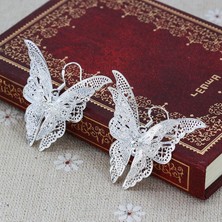 Renjie Shop C Gümüş Tarzı Kadın Gümüş Kelebek Küpe - Gümüş Renkli Şık Kelebek Küpe (Yurt Dışından)