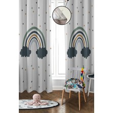 Doruklar Home Collection Dijital Baskı Yıkanabilir Gökkuşağı Desenli 2 Kanat Bebek ve Çocuk Odası Fon Perdesi