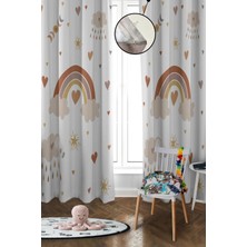 Doruklar Home Collection Dijital Baskı Yıkanabilir Gökkuşağı Desenli 2 Kanat Bebek ve Çocuk Odası Fon Perdesi